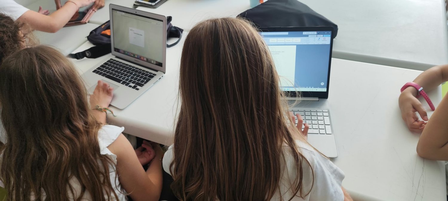 Alunas a trabalhar em computadores portáteis
